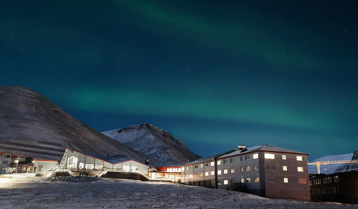 Radisson Blu polar spitsbergen in northern lights aurora, Dark Season Blues